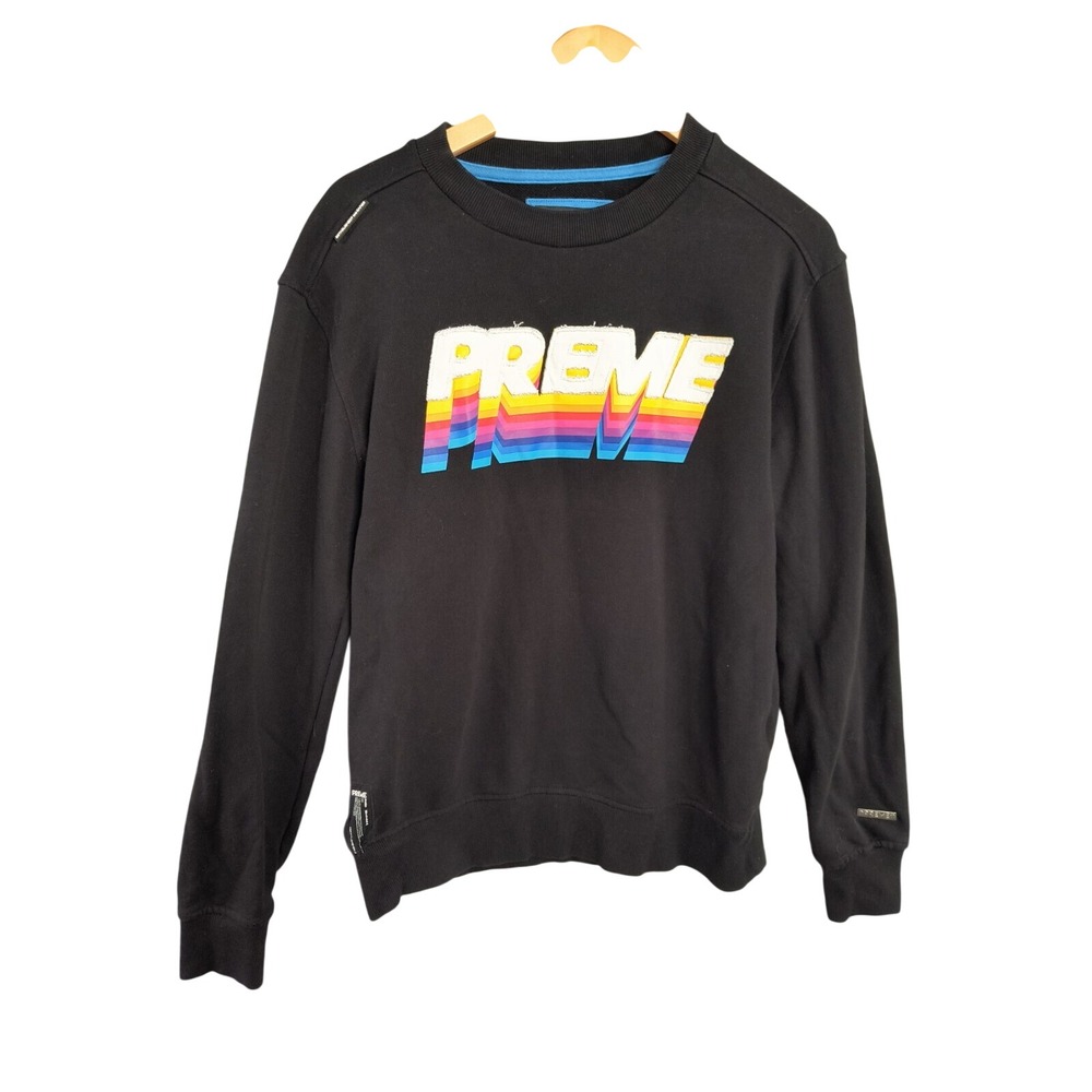 Preme Rainbow Embroidered Sweatshirt Mens Large Prism Crew Neck Pullover Black